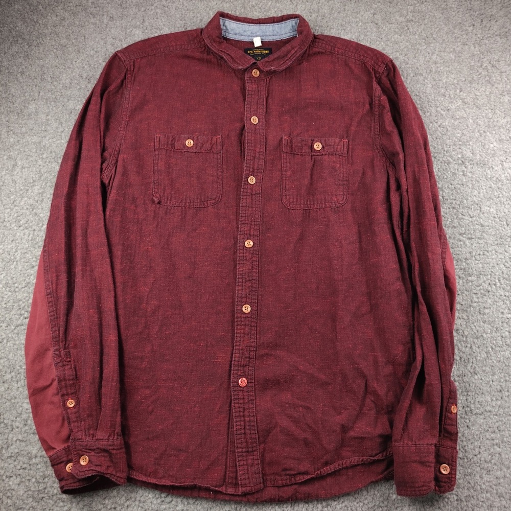 CPO Provisions Herringbone Button Up Shirt Mens Large HBT Red Cotton